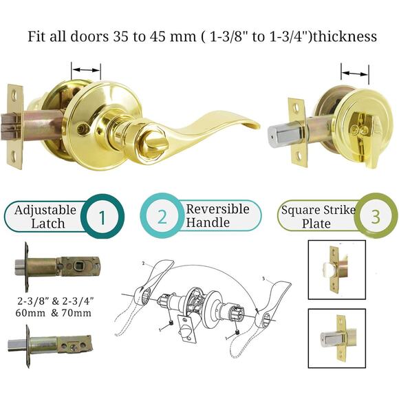 NWT Goldentimehardware Entry Door Key Lock, Single Cylinder Deadbolts - Golden - Picture 5 of 7